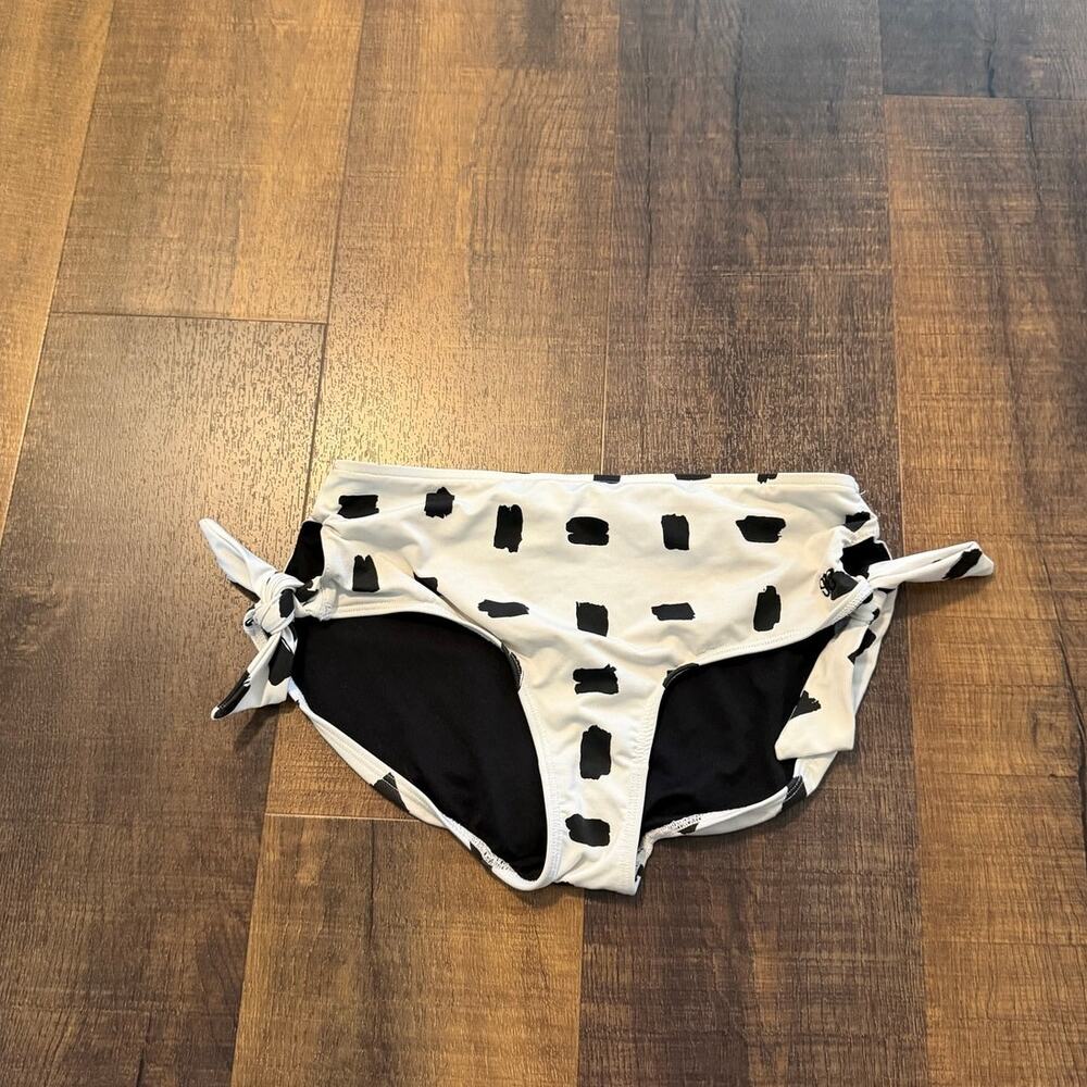 Albion Bikini Bottoms XS White Black Abstract Tie Side Swim Bottom